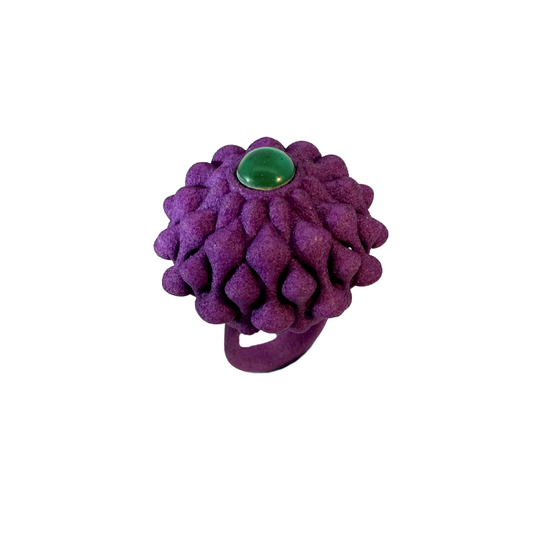 Big Purple Planter Ring with Green Glass