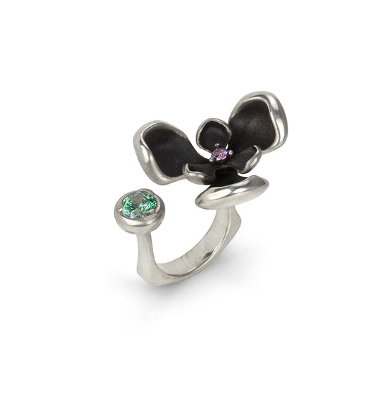 Silver Orchid & CZ Ring