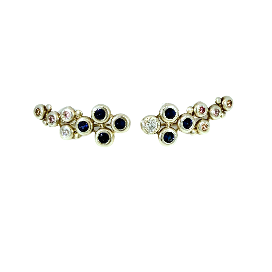Sapphire & CZ Bubble Climber Earrings