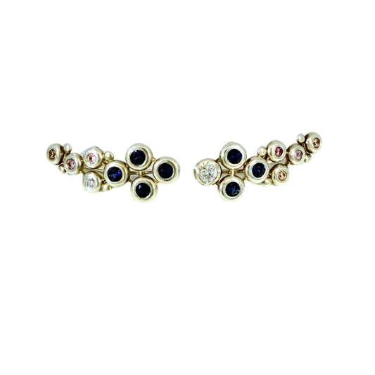 Sapphire & CZ Bubble Climber Earrings