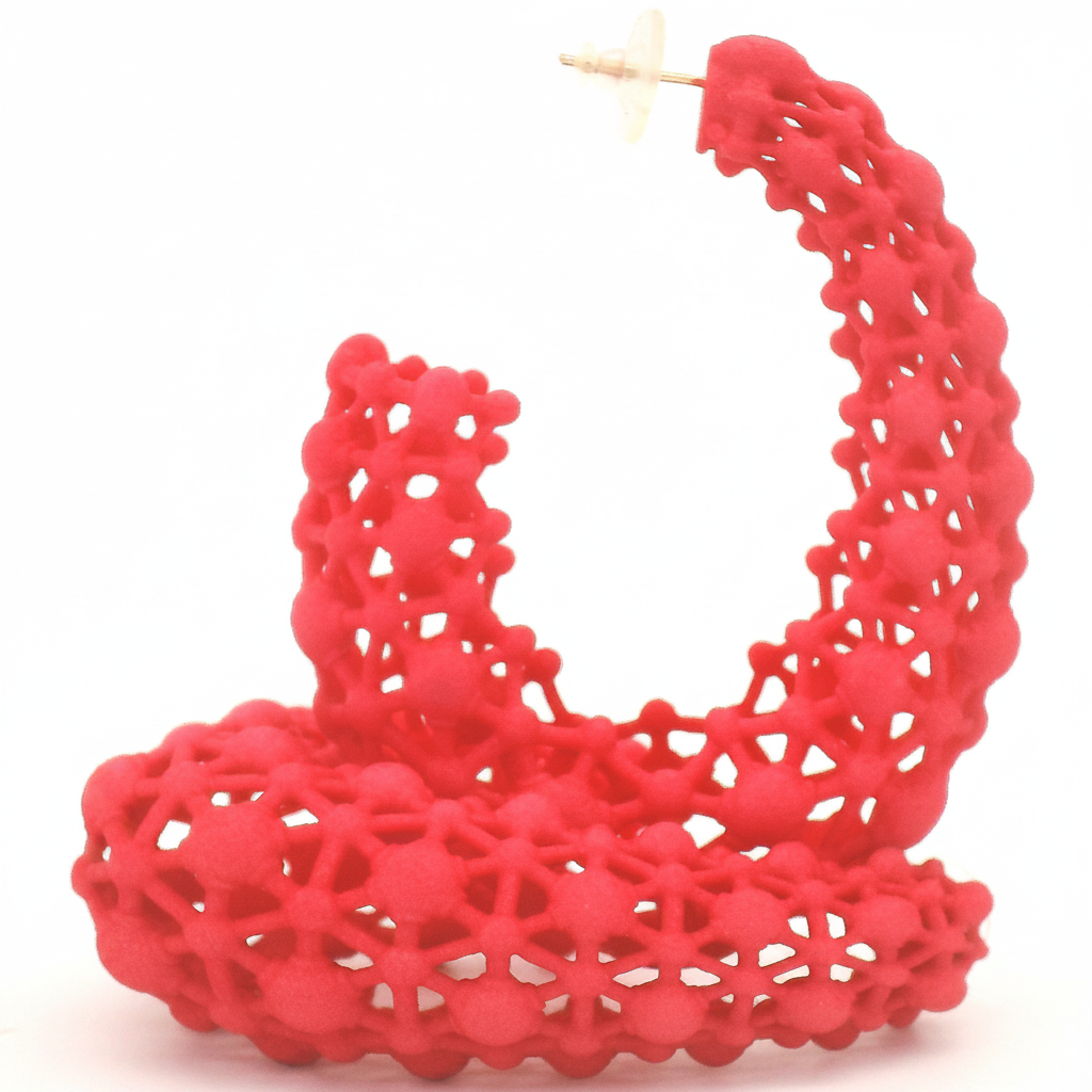 Big Neon Pink Lace Hoop Earrings