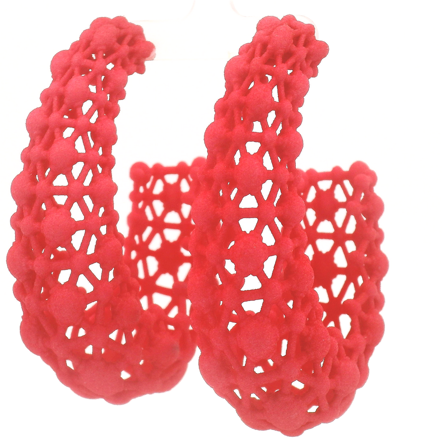 Big Neon Pink Lace Hoop Earrings