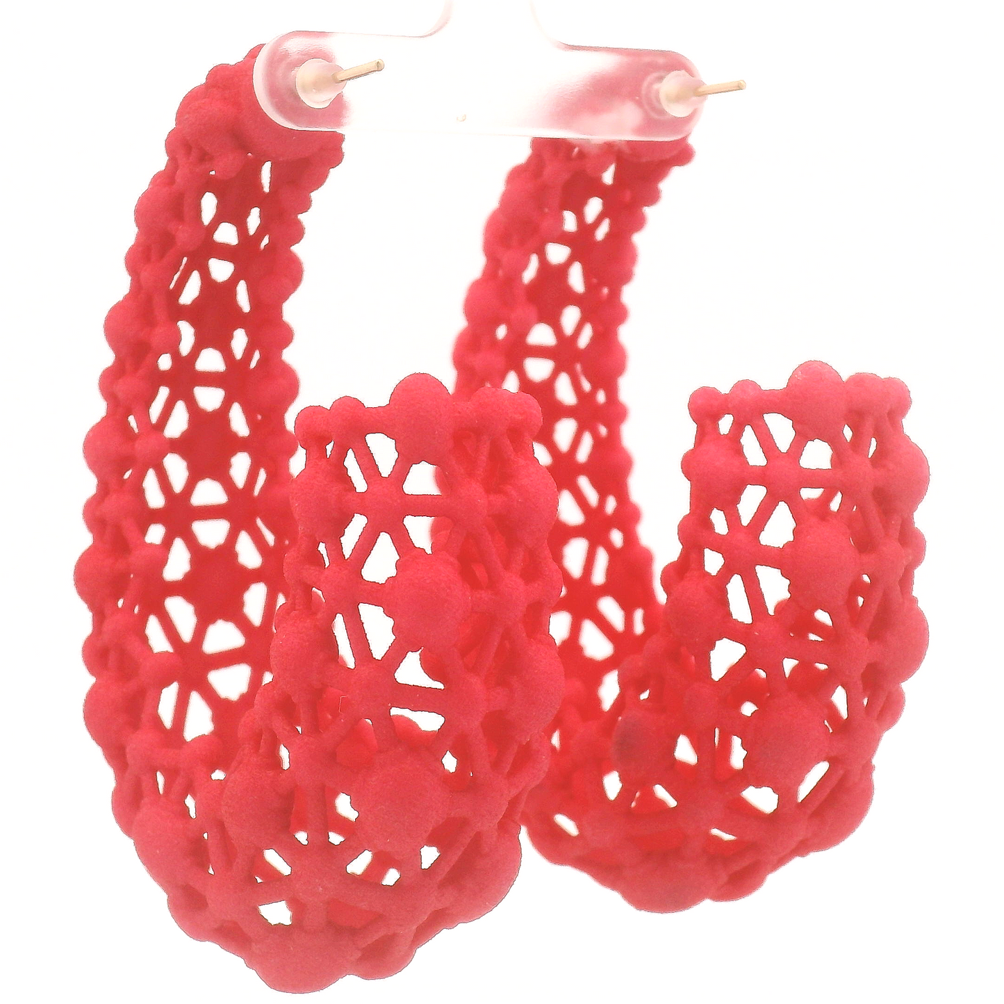 Big Neon Pink Lace Hoop Earrings