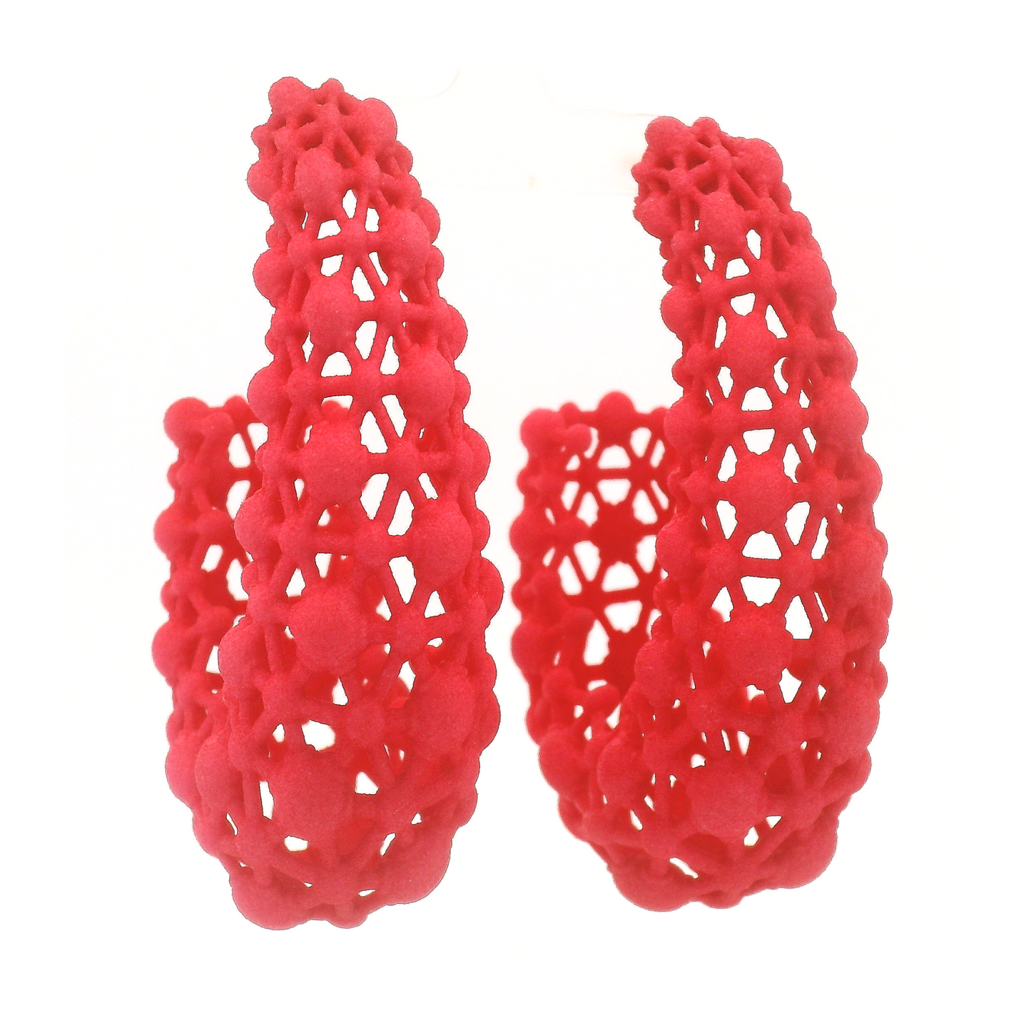 Big Neon Pink Lace Hoop Earrings