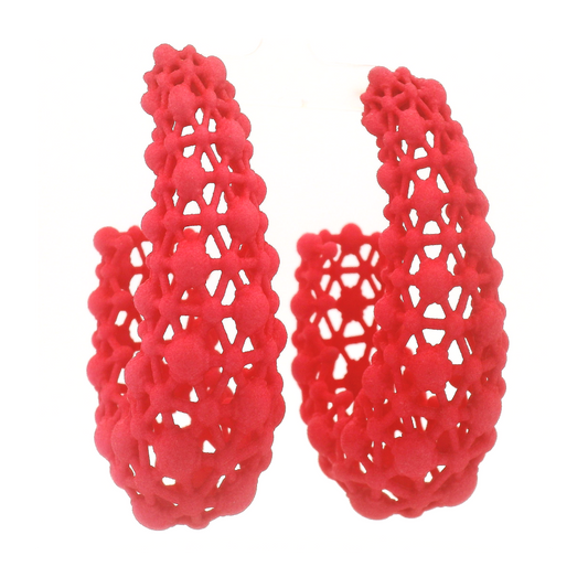 Big Neon Pink Lace Hoop Earrings