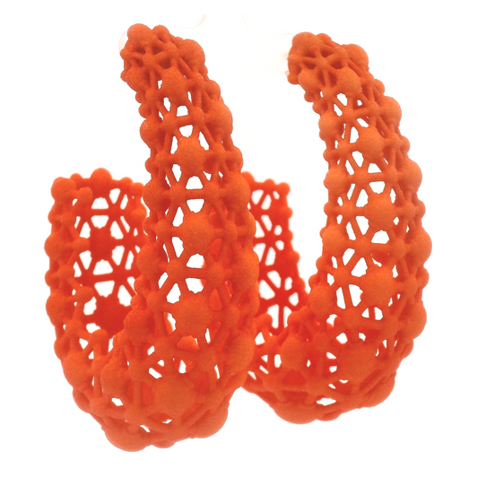 Big Orange Lace Hoop Earrings