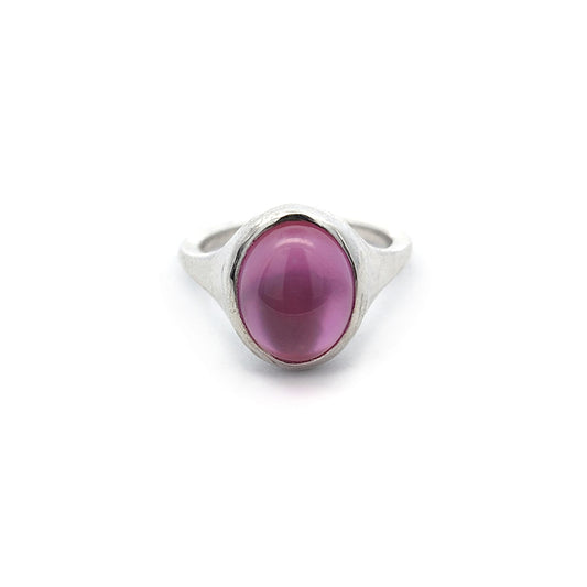 Sterling Silver Pink Lab-Grown Sapphire Bezel Ring