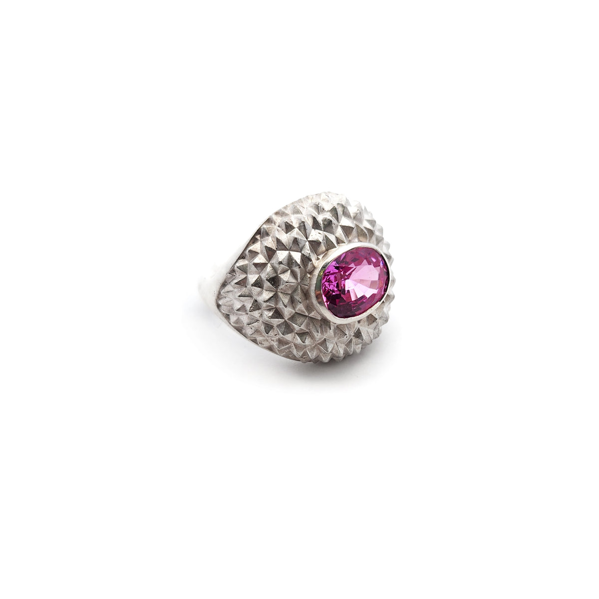 Sterling Silver Pink Sapphire Spiked Texture Ring