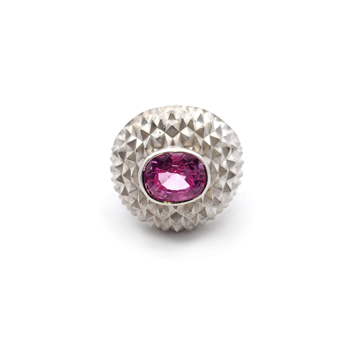 Sterling Silver Pink Sapphire Spiked Texture Ring