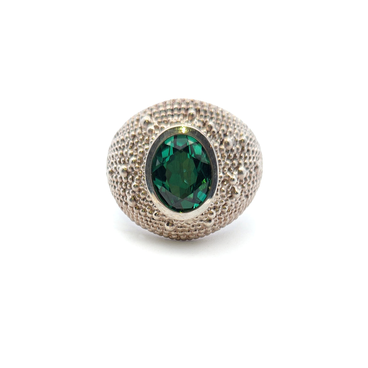 Sterling Silver Oval Green Lab-Grown Tourmaline Ring