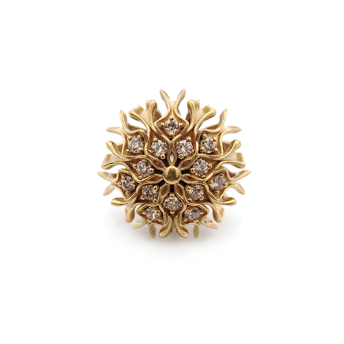Brass Floral Sculptural Ring with Cubic Zirconia
