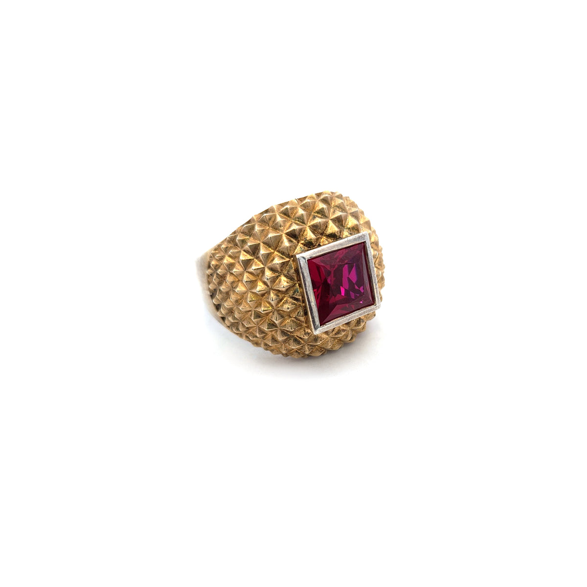 Gold-Plated & Sterling Silver Lab-Grown Ruby Spiked Texture Ring