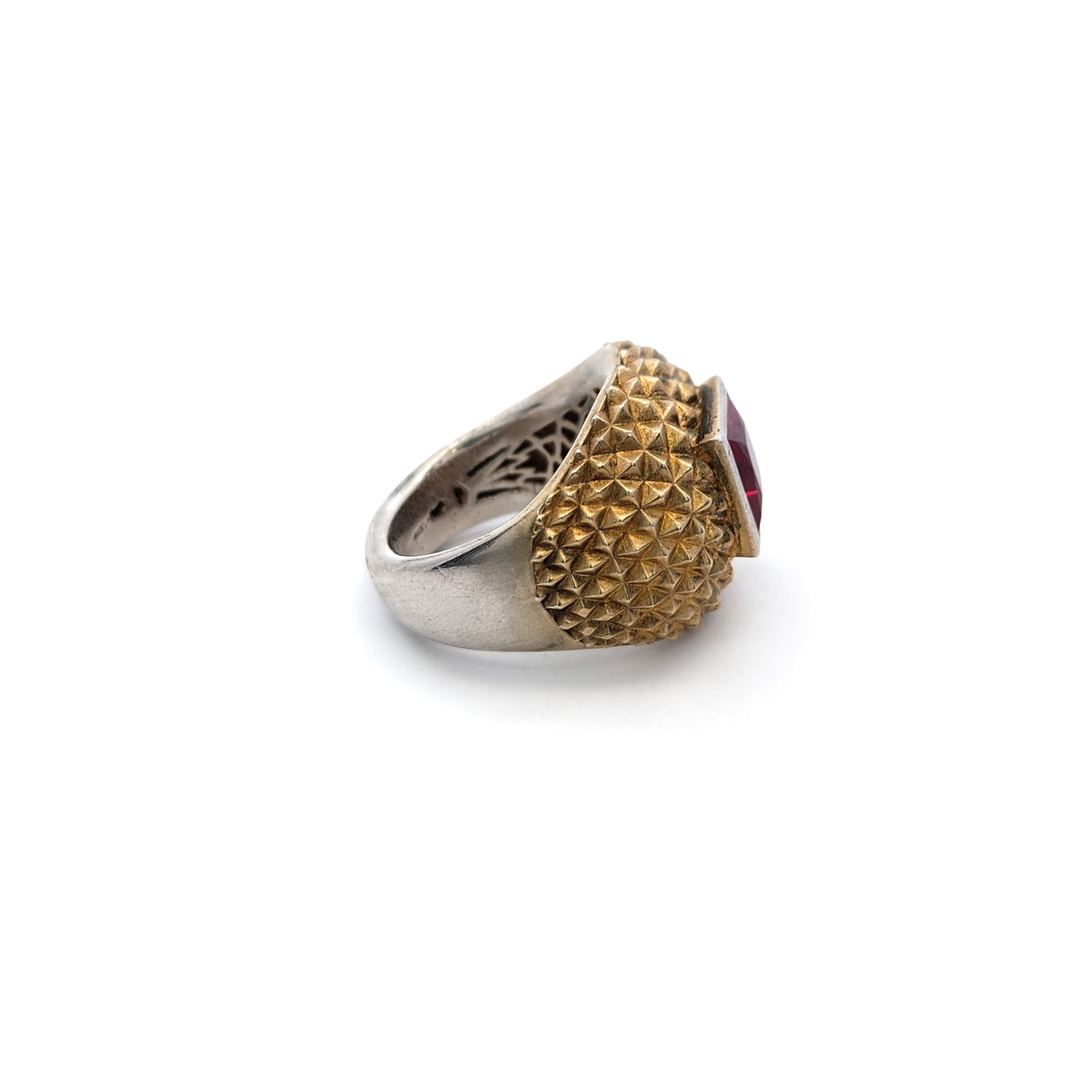 Gold-Plated & Sterling Silver Lab-Grown Ruby Spiked Texture Ring