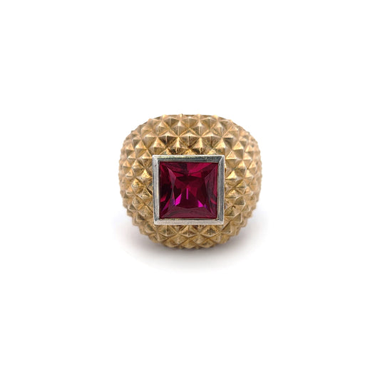 Gold-Plated & Sterling Silver Lab-Grown Ruby Spiked Texture Ring