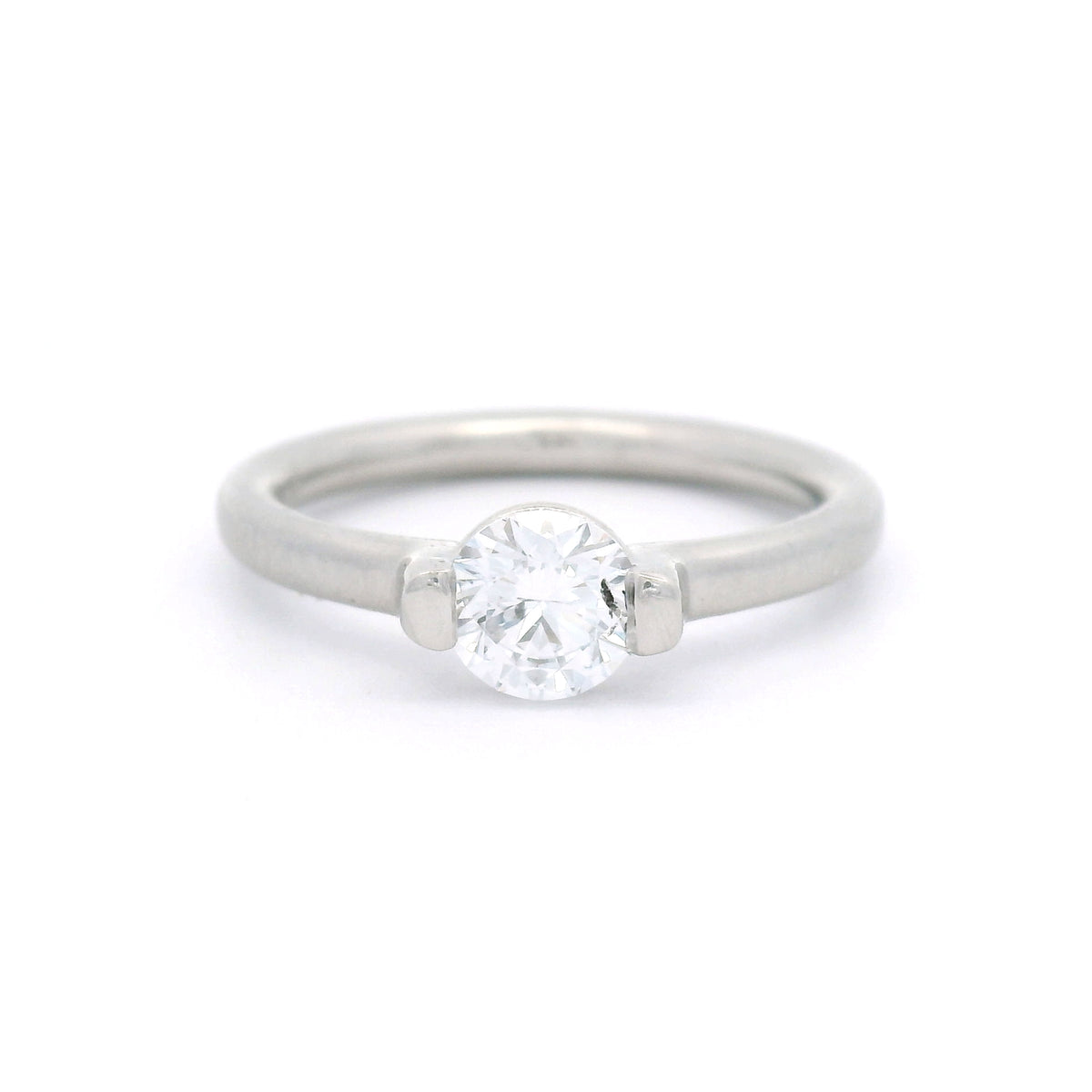 Platinum bar-set solitaire engagement ring with a 0.51ct lab-grown round brilliant-cut diamond, IF clarity, D colour and 2mm satin-finished band.