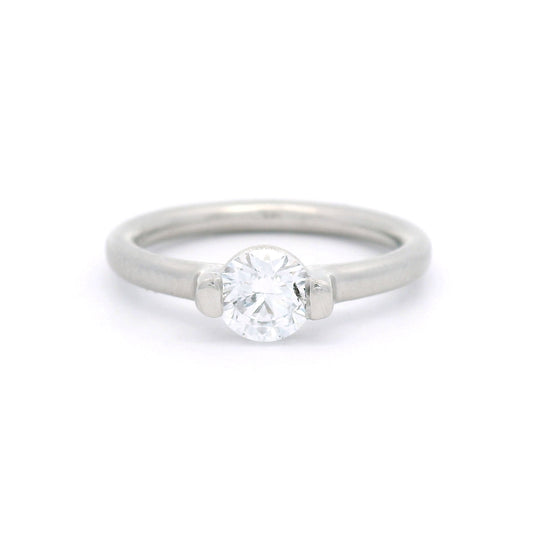 Platinum bar-set solitaire engagement ring with a 0.51ct lab-grown round brilliant-cut diamond, IF clarity, D colour and 2mm satin-finished band.