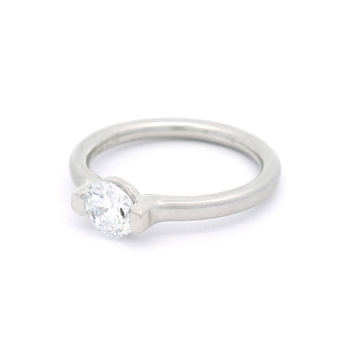 Platinum bar-set solitaire engagement ring with a 0.51ct lab-grown round brilliant-cut diamond, IF clarity, D colour and 2mm satin-finished band.