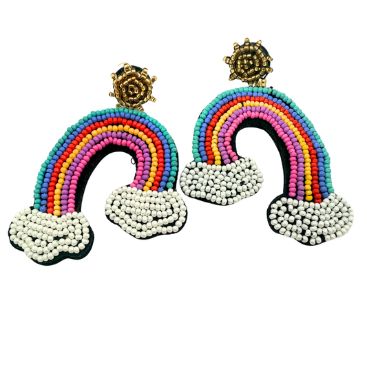 Beaded Rainbow Cloud Earrings