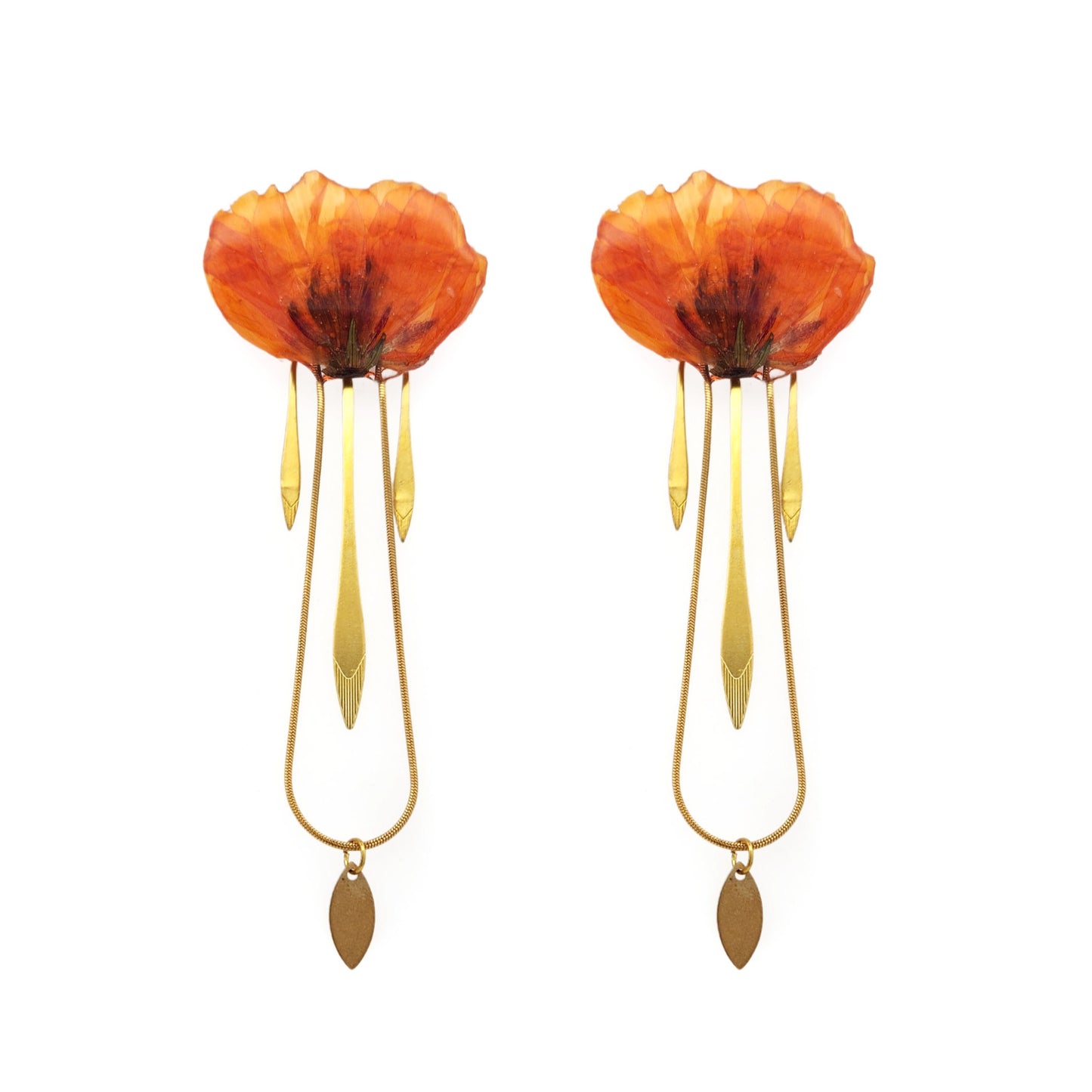 Orange Poppy Flower Drop Earrings
