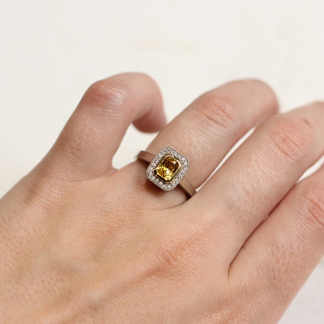 Yellow Sapphire Halo Ring