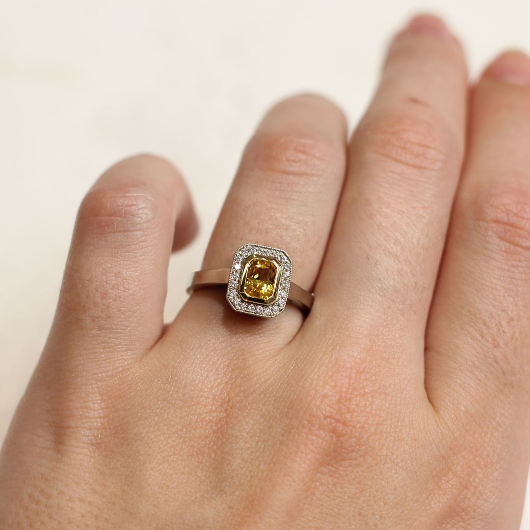 Yellow Sapphire Halo Ring
