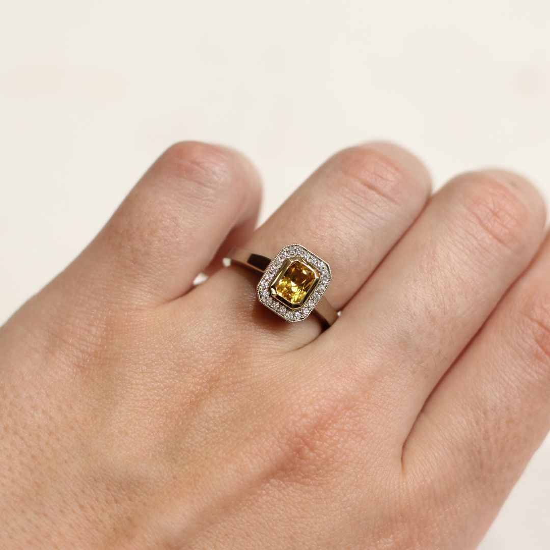 Yellow Sapphire Halo Ring