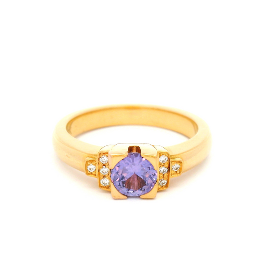 19k Rose Gold Ring with 0.86ct Round Purple Sapphire and Accent Diamonds