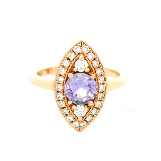 14k Rose Gold Ring with0.93ct Purple Sapphire and Accent Diamonds