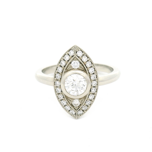 18k White Vintage Inspired Ring with 0.46ct Diamond with Accent Diamonds
