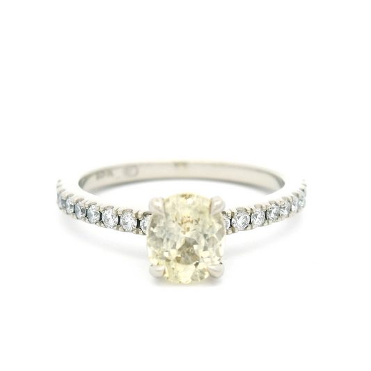 18k White Engagement Ring with 1.01ct Yellow Sapphire and Accent Diamonds