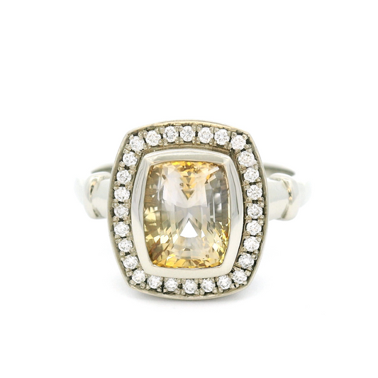 18k White Ring with 2.51ct Champagne Sapphire and Accent Diamonds