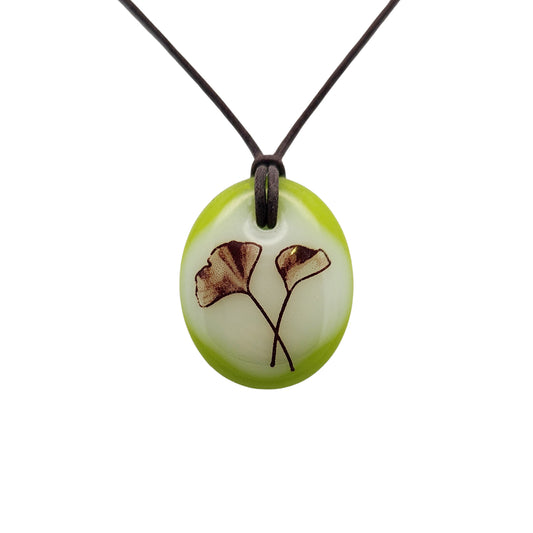 Glass Green Ginko Pendant
