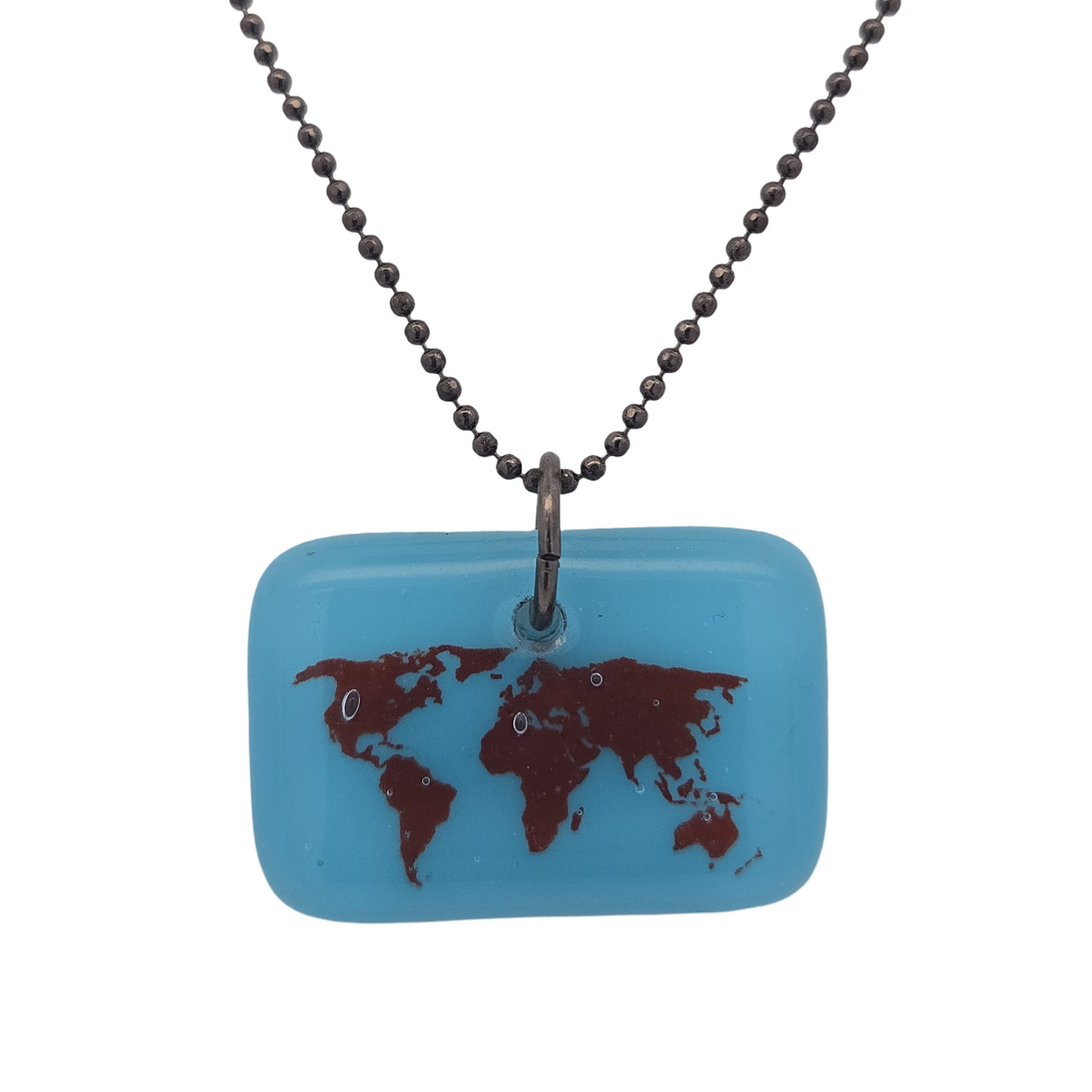 World Map Necklace Blue