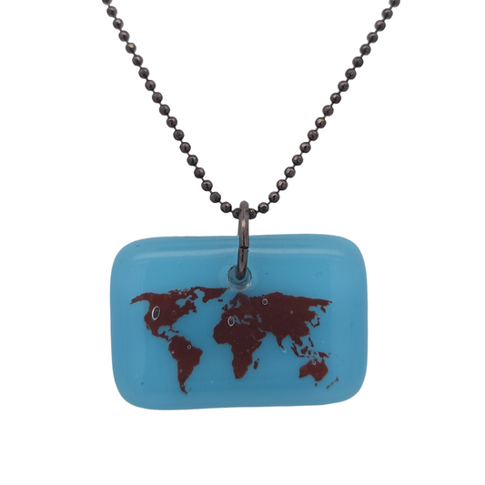 World Map Necklace Blue