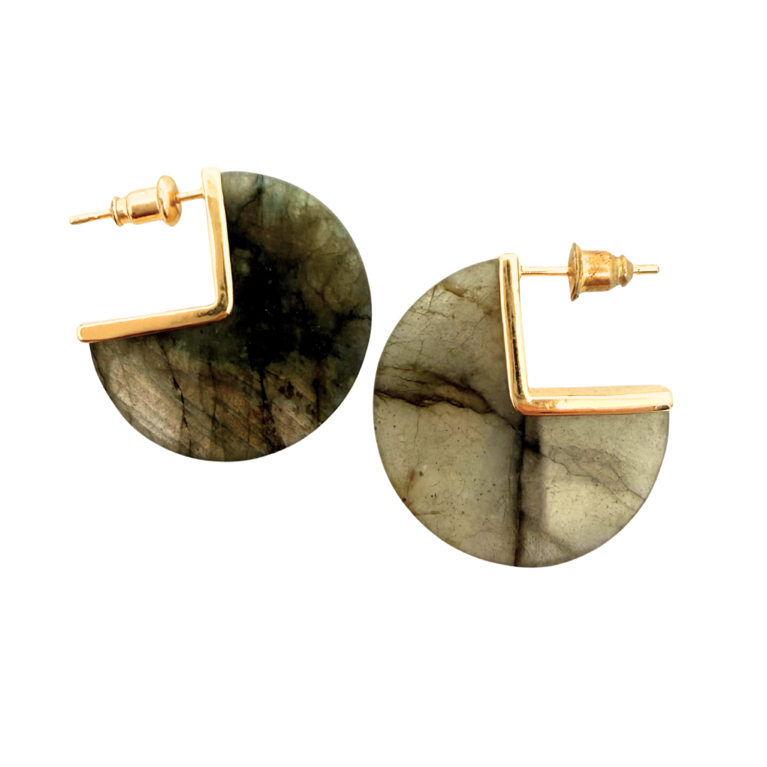 Labradorite Coin Earrings