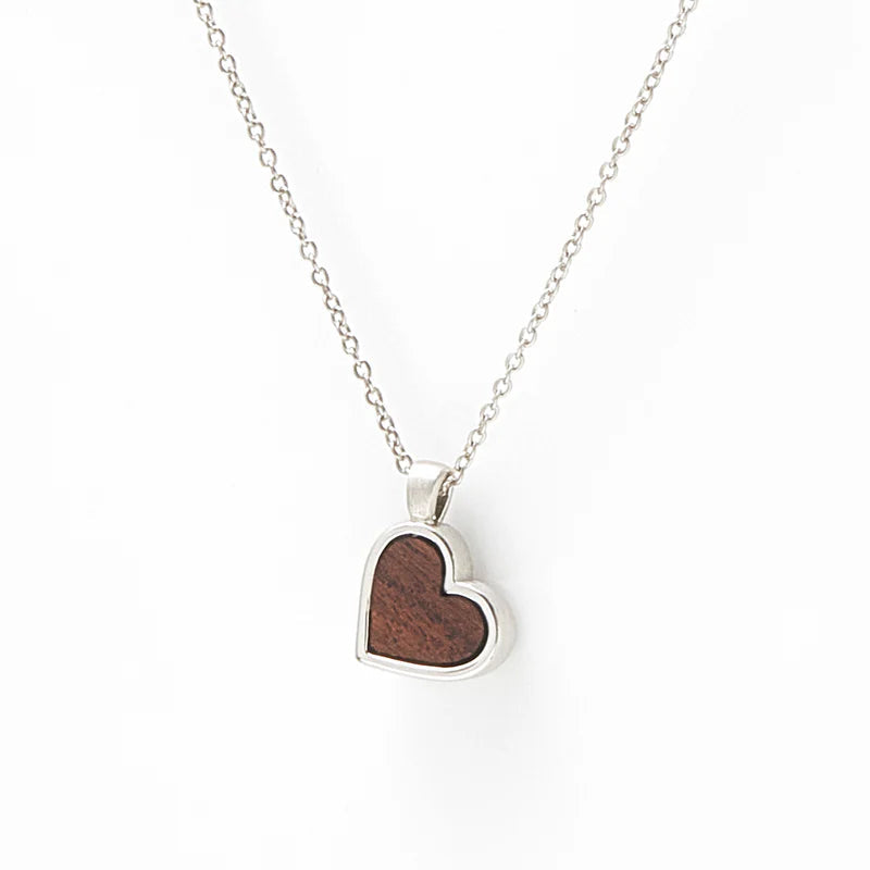 Silver Wood Heart Pendant