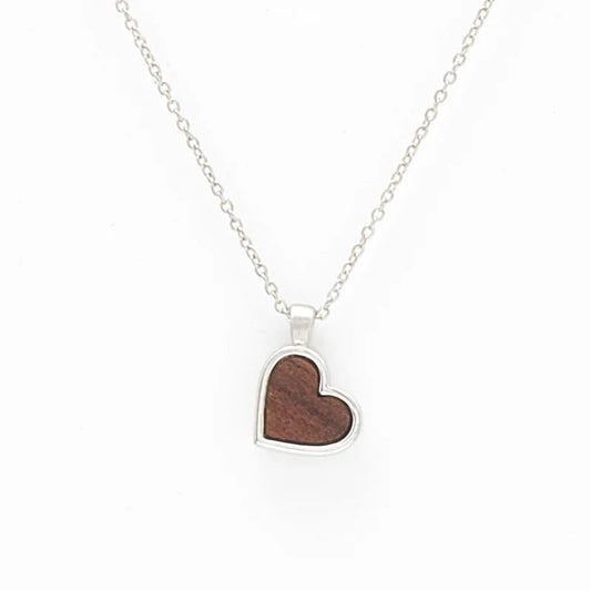 Silver Wood Heart Pendant