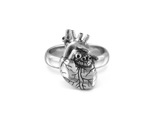 White Bronze Anatomical Heart Ring