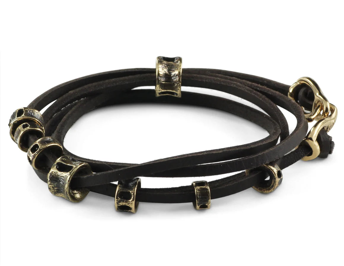 Bronze Shark Vertebrae Leather Bracelet