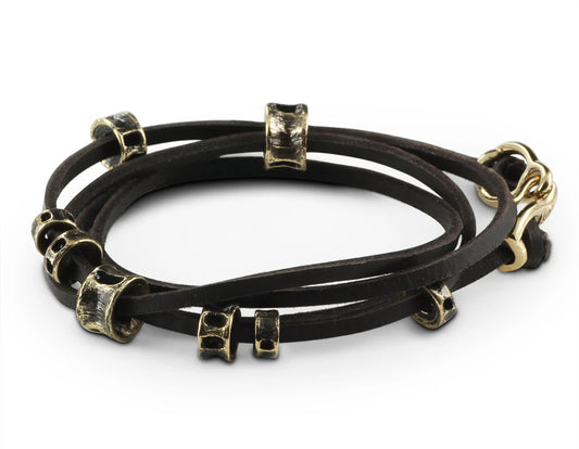 Bronze Shark Vertebrae Leather Bracelet