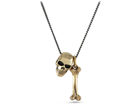 Small Bronze Skull and Bone Pendant