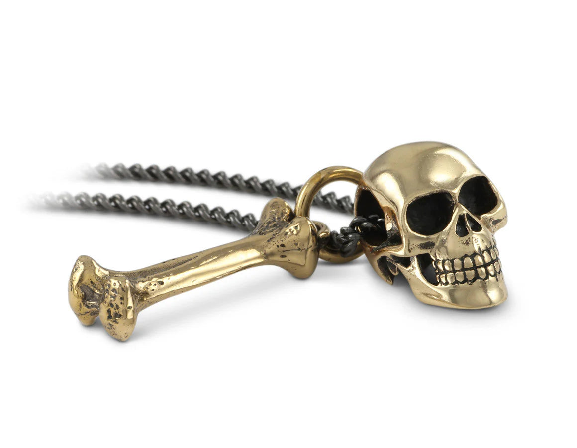 Small Bronze Skull and Bone Pendant