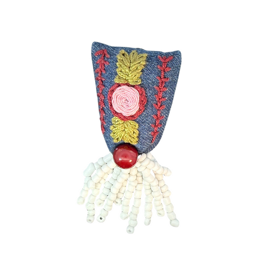 Denim Flower Tassle Brooch