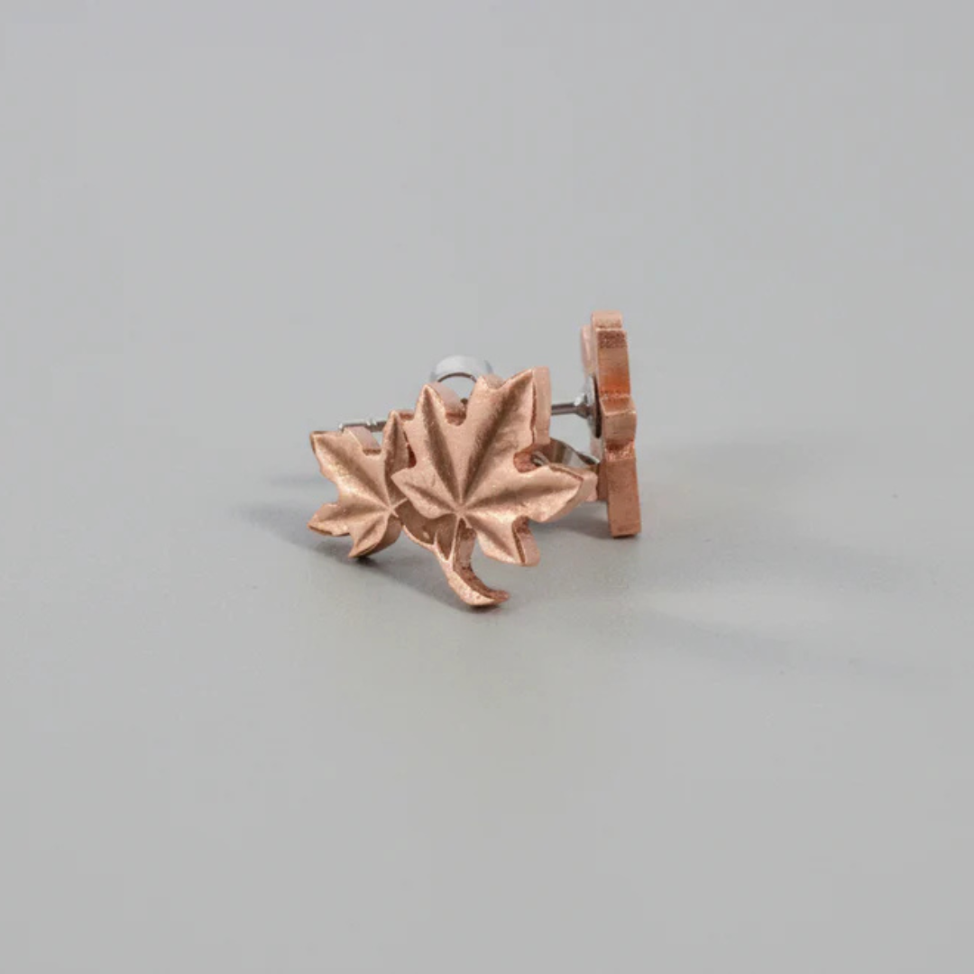 Hand Cut Canadian Penny Maple Leaf Studs