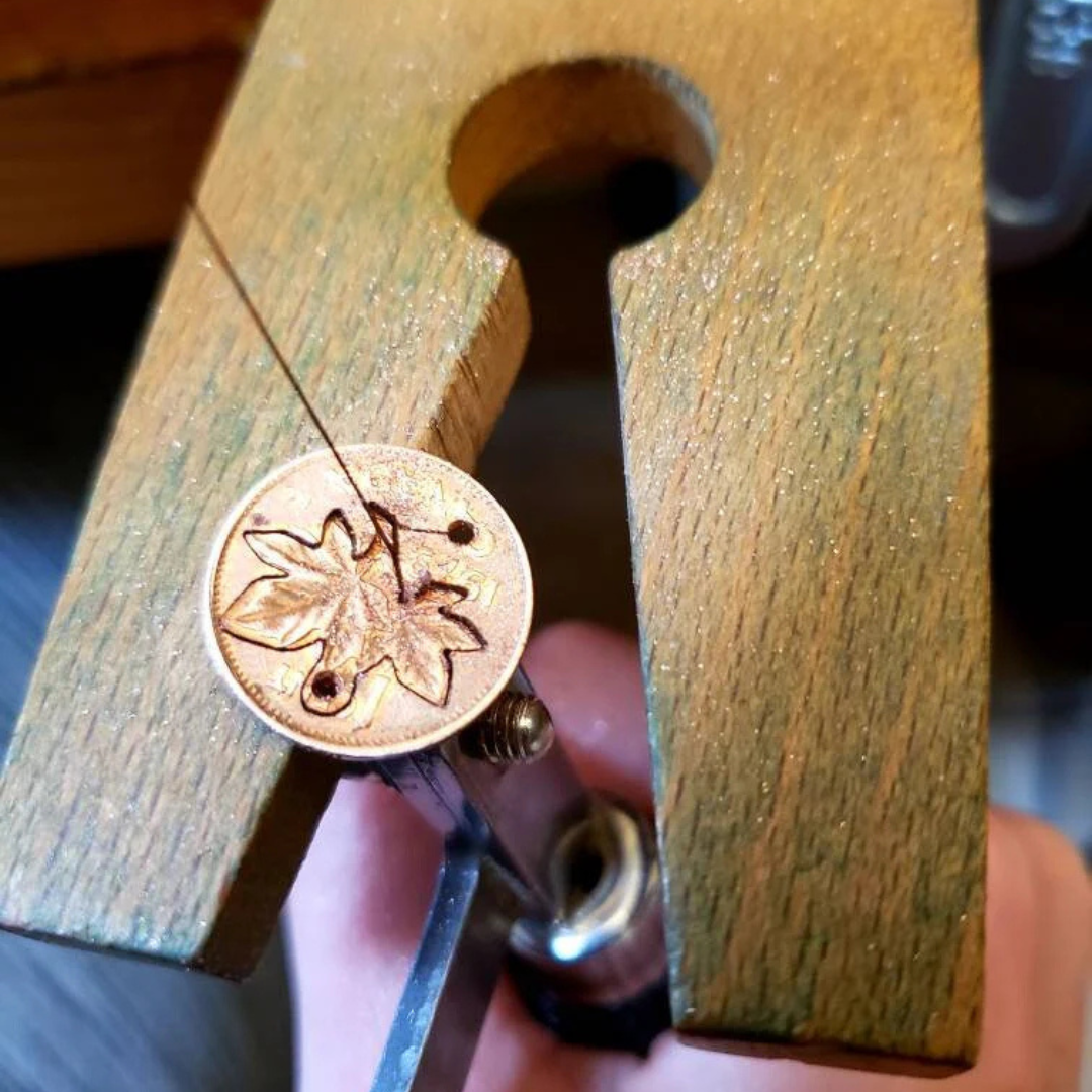 Hand Cut Canadian Penny Maple Leaf Studs