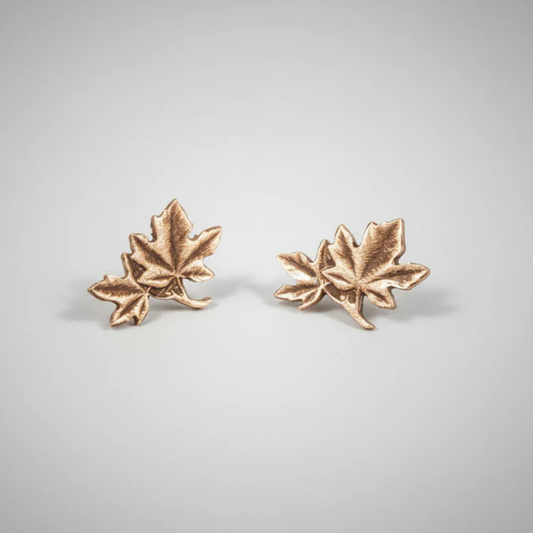 Hand Cut Canadian Penny Maple Leaf Studs