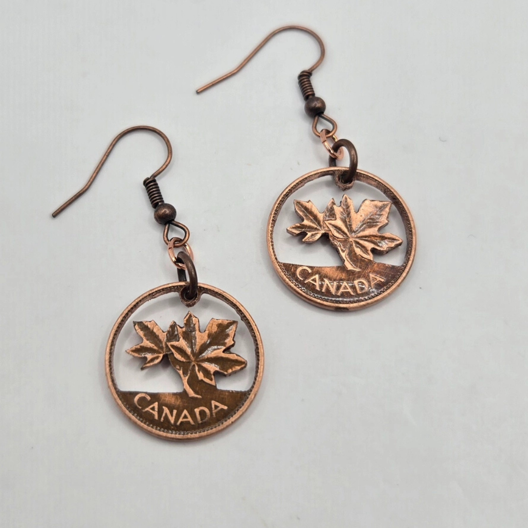 Hand Cut Canadian Penny Earrings