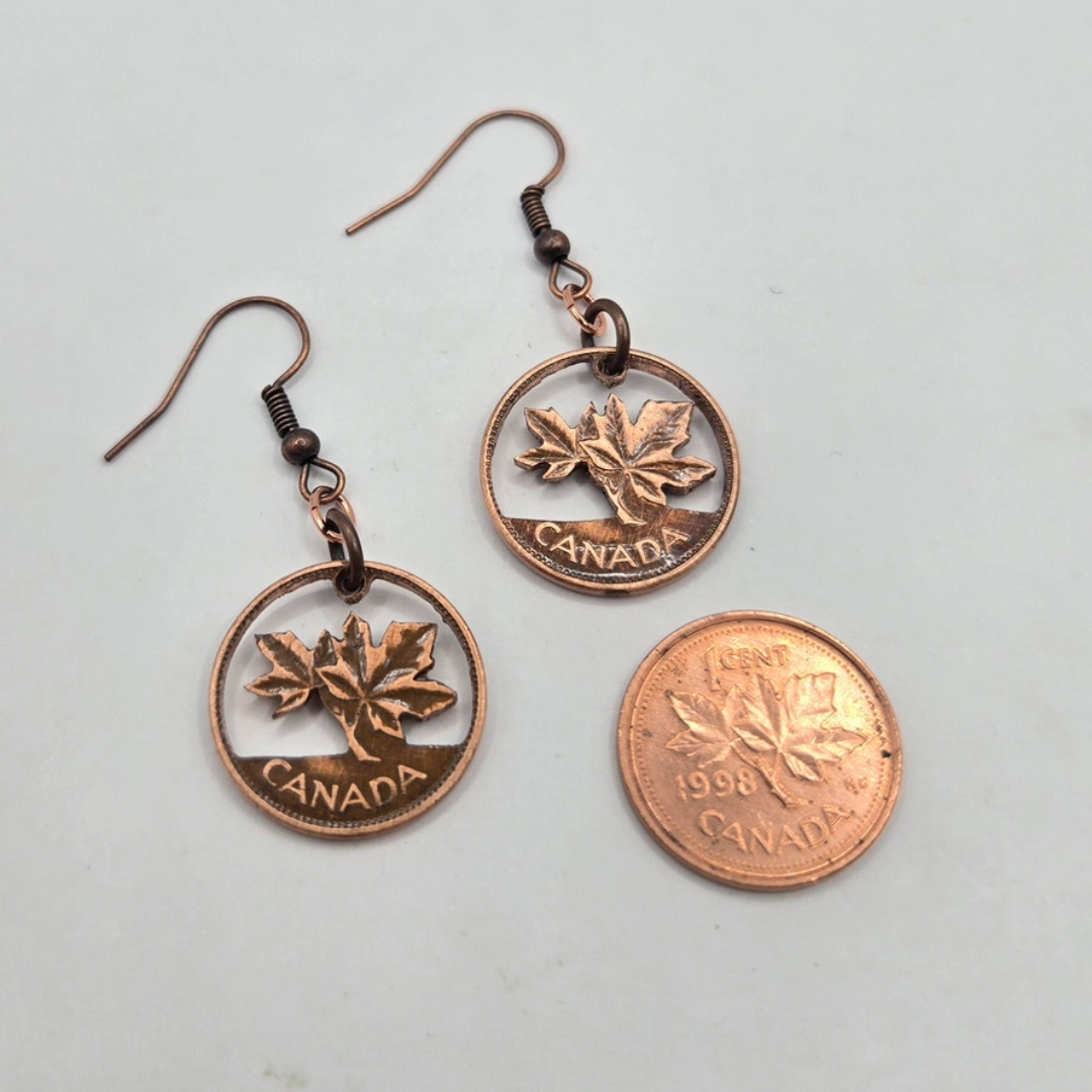 Hand Cut Canadian Penny Earrings