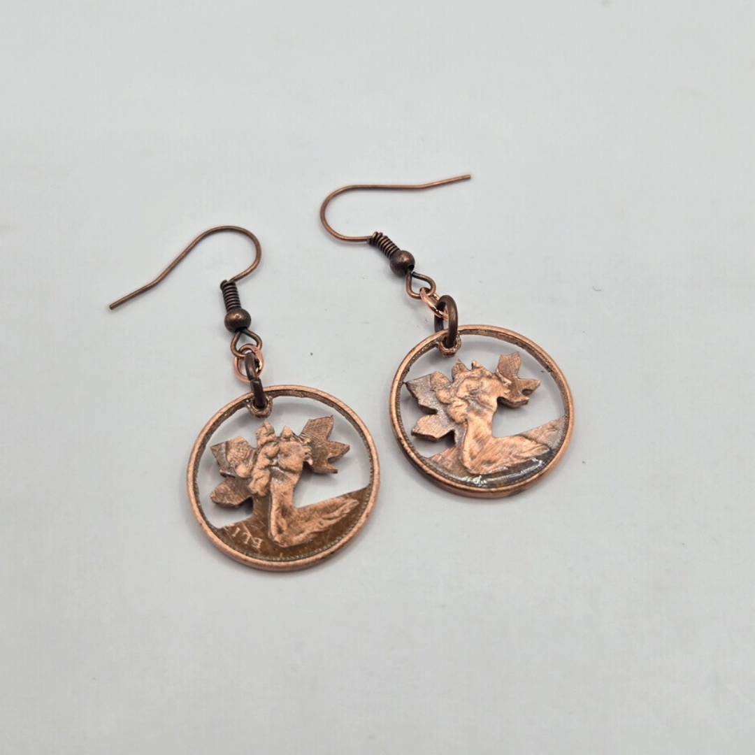 Hand Cut Canadian Penny Earrings