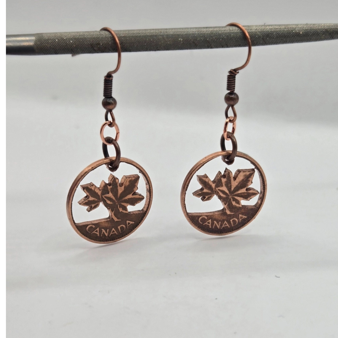 Hand Cut Canadian Penny Earrings